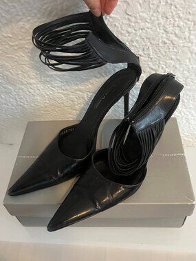 Cesare Paciotti Black Sculptural Strap Stiletto Heels